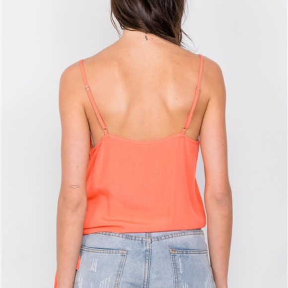 CLOSING Small New Tangerine V Neck Top - Picture 3 of 5